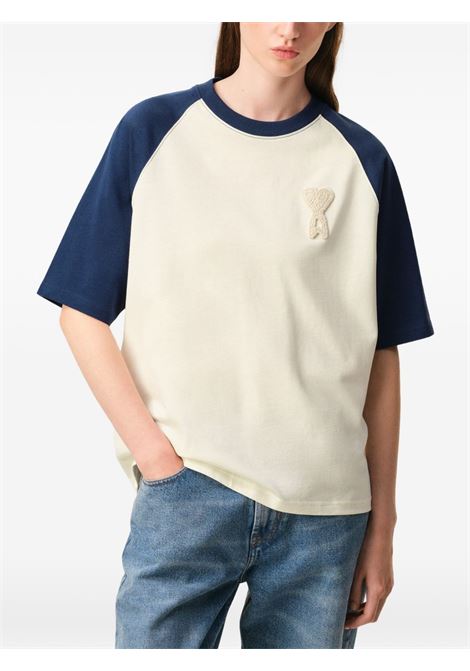 t-shirt adc knitted patch uomo crema e blu AMI PARIS | UTS379.726A027